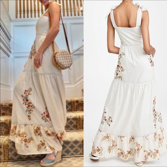NEW Agua Bendita Helina Sunbaze Embroidered Floral Maxi Boho Dress Size M - Picture 3 of 7